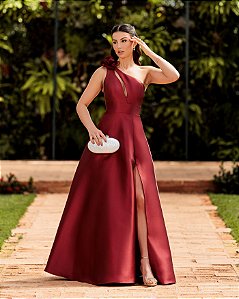 VESTIDO DE FESTA PALOMA ZIBELINE UM OMBRO - MARSALA