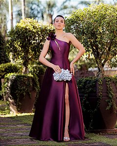 VESTIDO DE FESTA PALOMA ZIBELINE UM OMBRO - ROXO