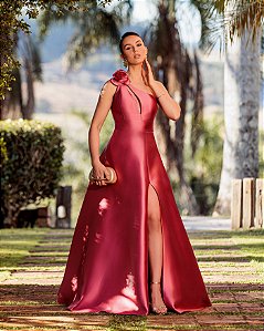 VESTIDO DE FESTA PALOMA ZIBELINE UM OMBRO - ROSA CANELA
