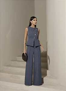 CONJUNTO ALFAIATARIA COLETE ASSIMÉTRICO - AZUL JEANS