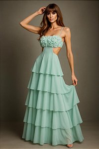 VESTIDO LONGO CAMADAS FLOWER ÉDEN - VERDE