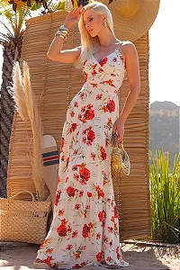 VESTIDO GRAZIELA LONGO ESTAMPADO COM ALÇA - ROSA