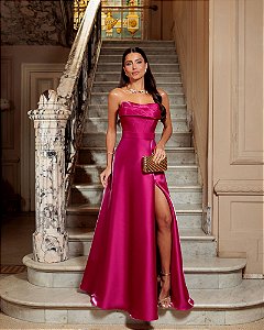 VESTIDO LONGO DE FESTA SANTORINI ZIBELINE GLOW - FÚCSIA