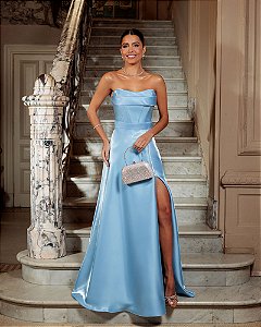 VESTIDO LONGO DE FESTA SANTORINI ZIBELINE GLOW - AZUL SERENITY