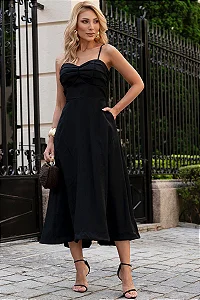VESTIDO DAMARES ALÇAS FINAS PREGAS BUSTO - PRETO