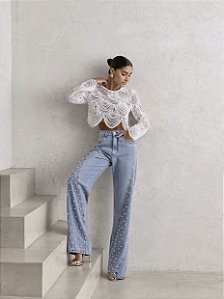 CALÇA JEANS PÉROLAS SUMMER BOHO - LAVAGEM CLARA