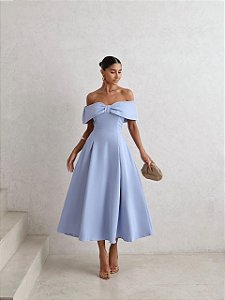 VESTIDO MIDI KAROL OMBRO A OMBRO LAÇO - AZUL