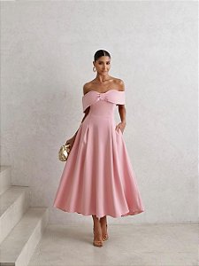 VESTIDO MIDI KAROL OMBRO A OMBRO LAÇO - ROSA