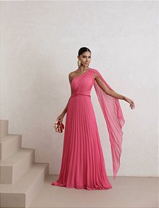 VESTIDO DE FESTA SIMONE COM CALDA - ROSA