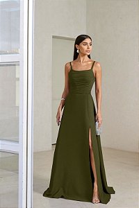 VESTIDO DE FESTA DELFOS LONGO FENDA - VERDE OLIVA