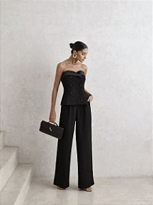 CONJUNTO ALFAIATARIA CROPPED T.Q.C E CALÇA BOTÕES - PRETO