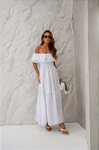 VESTIDO ADRIANA LONGUETE LAISE OMBRO A OMBRO - OFF WHITE