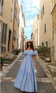 VESTIDO ADRIANA LONGUETE LAISE OMBRO A OMBRO - AZUL