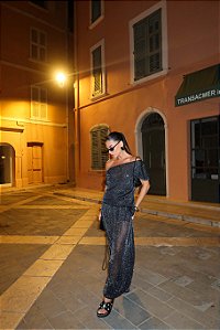 CONJUNTO ST TROPEZ BLUSA E CALÇA TULE - PRETO