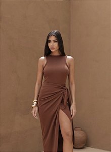 VESTIDO MIDI BODY LYDIA ENVELOPE - CAMEL
