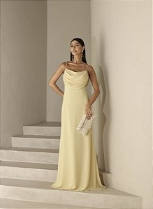 VESTIDO YOLANDA LONGO DRAPEADO BUSTO E COSTAS - CAMOMILA