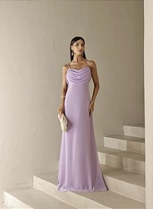 VESTIDO YOLANDA LONGO DRAPEADO BUSTO E COSTAS - LILÁS