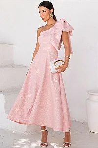 VESTIDO SOFIA UM OMBRO COM LAÇO ALFAIATARIA TEXTURIZADA - ROSA
