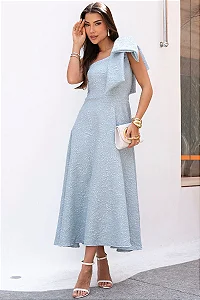 VESTIDO SOFIA UM OMBRO COM LAÇO ALFAIATARIA TEXTURIZADA - AZUL