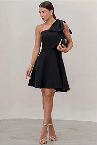 VESTIDO IRIS CURTO UM OMBRO COM LAÇO - PRETO