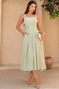 VESTIDO PAULINA COM PREGAS E ALÇAS - VERDE