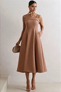VESTIDO TEODORA COM ALÇA E BOLSOS - MARROM