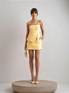 CONJUNTO CROPPED T.Q.C E SAIA PÉROLAS SUMMER BOHO - AMARELO