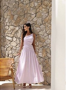 VESTIDO LISTRAS COM BORDADO - ROSA CLARO