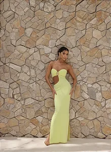 VESTIDO LONGO T.Q.C RECORTE LATERAL E ARGOLA - LIMA