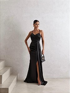VESTIDO DE FESTA EMILY DRAPEADO BUSTO - PRETO