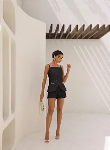 BLUSA JEANS DECOTE RETO BOTÕES - PRETO