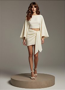 CONJUNTO BATA E SAIA LAÇO SERENE - OFF WHITE