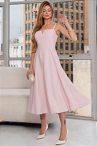 VESTIDO CAROL DECOTE V COM ALÇAS - ROSA CLARO