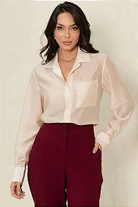 CAMISA SAMARA MANGA LONGA COM BOTÃO - BEGE