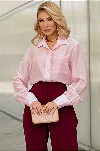 CAMISA SAMARA MANGA LONGA COM BOTÃO - ROSA