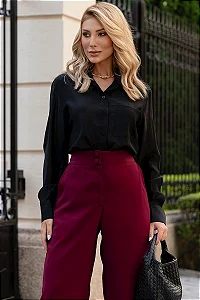CAMISA SAMARA MANGA LONGA COM BOTÃO - PRETO