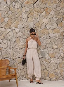 CONJUNTO CHLOÉ BLUSA FRENTE ÚNICA - AREIA