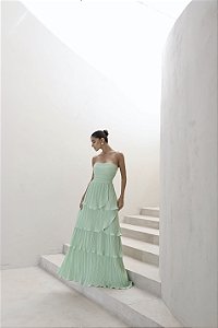 VESTIDO ESPANHA LONGO T.Q.C CAMADAS - VERDE MENTA