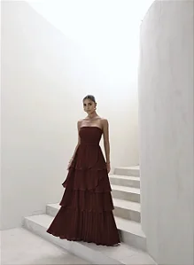 VESTIDO ESPANHA LONGO T.Q.C CAMADAS - VINHO