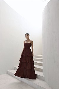 VESTIDO ESPANHA LONGO T.Q.C CAMADAS - VINHO