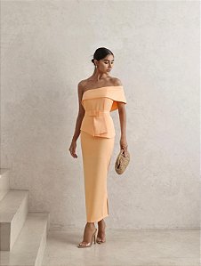 VESTIDO ESPANHA LONGUETE UM OMBRO COM CINTO - SALMÃO
