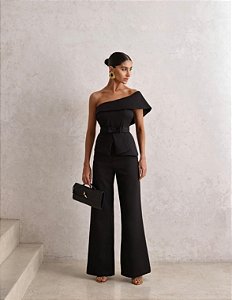 MACACÃO ALFAIATARIA PANTALONA CINTO - PRETO