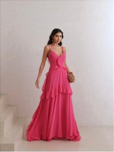 VESTIDO MARIANA CHIFFON BABADOS - PINK