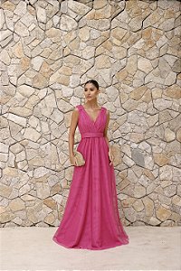 VESTIDO DE FESTA SAN ANDRES TULE COM FAIXA - PINK