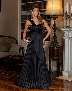 VESTIDO DE FESTA UM OMBRO CREPE VOGUE - PRETO