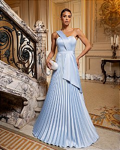 VESTIDO DE FESTA UM OMBRO CREPE VOGUE - AZUL SERENITY