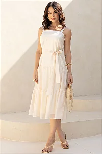 VESTIDO FELICIA COM ALÇA E FAIXA - BEGE
