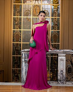 VESTIDO DE FESTA VENEZA CALDA FLOR - FÚCSIA