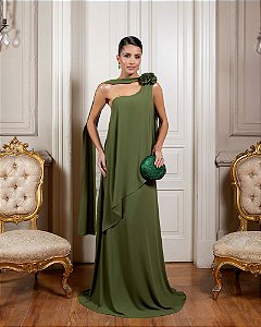 VESTIDO DE FESTA VENEZA CALDA FLOR - VERDE OLIVA