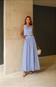 CONJUNTO COLETE E SAIA AMANDA - AZUL CÉU
